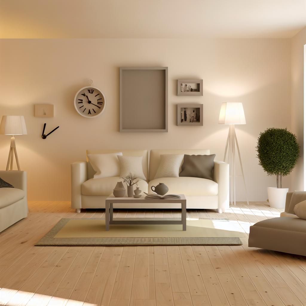 A serene, clutter-free living space with neutral colors, clean lines, and a sense of calm and simplicity.